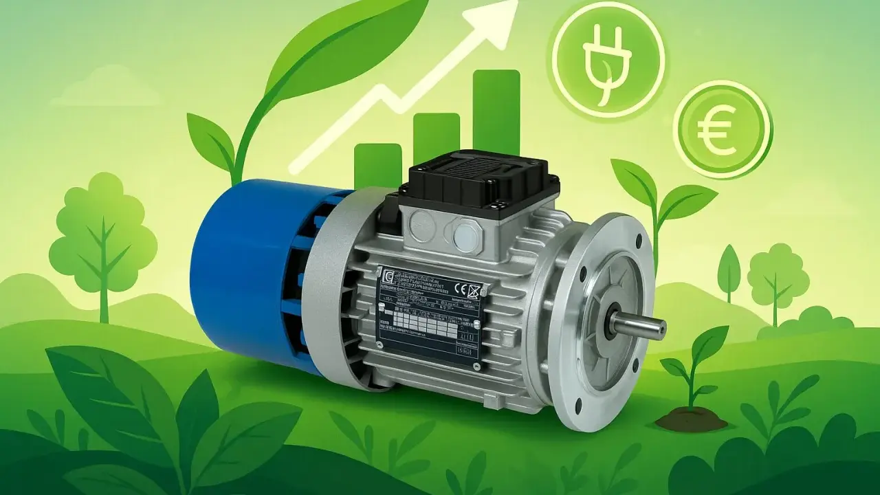 Motore elettrico con simbolo di crescita e euro, per un elevato rendimento motore elettrico e risparmio.