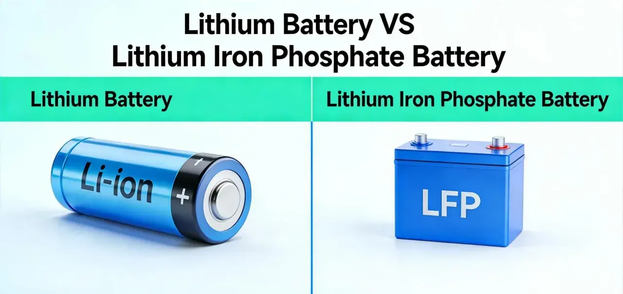 Confronto tra batterie agli ioni di litio e batterie al litio ferro fosfato. A sinistra, una batteria cilindrica Li-ion. A destra, una batteria LFP.