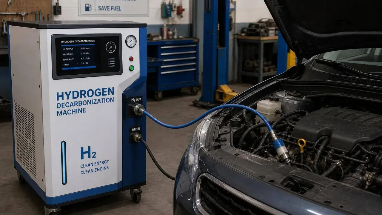 Macchina per la decarbonizzazione motore a idrogeno in azione. Valutare i pro e contro di questa tecnologia per un motore più pulito.