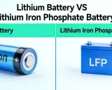 Confronto tra batterie agli ioni di litio e batterie al litio ferro fosfato. A sinistra, una batteria cilindrica Li-ion. A destra, una batteria LFP.