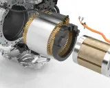 Componenti interni di un motore Tesla, con rotore e statore in evidenza.