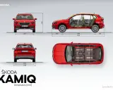 Skoda Kamiq dimensioni: vista frontale, laterale e dall'alto con misure in mm. Un SUV compatto e spazioso.