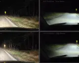 Confronto fari auto: incandescenza vs LED su strada buia. I fendinebbia LED illuminano meglio.