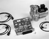 Componenti di un sistema ABS per auto: sensori ruota (1), centralina elettronica (2), attuatore idraulico (3) e cavo (4).