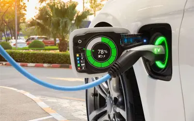 Auto elettrica in carica, con display al 78%. Un futuro sostenibile in Veneto, con il bollo auto elettriche che incentiva la transizione ecologica.