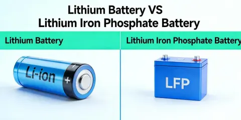 Confronto tra batterie agli ioni di litio e batterie al litio ferro fosfato. A sinistra, una batteria cilindrica Li-ion. A destra, una batteria LFP.