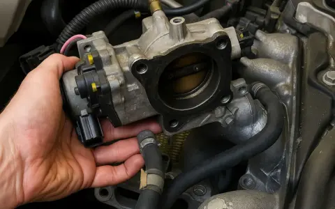 Mano che tiene il corpo farfallato, componente essenziale per il controllo del motore.