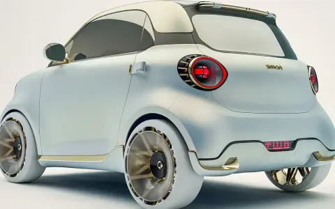 Concept car smart #2, con design futuristico e dettagli dorati. Le luci posteriori a LED rosse e i cerchi aerodinamici catturano l'attenzione.