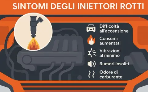 Sintomi di iniettori sporchi: difficoltà all'accensione, consumi aumentati, vibrazioni, rumori e odore di carburante.