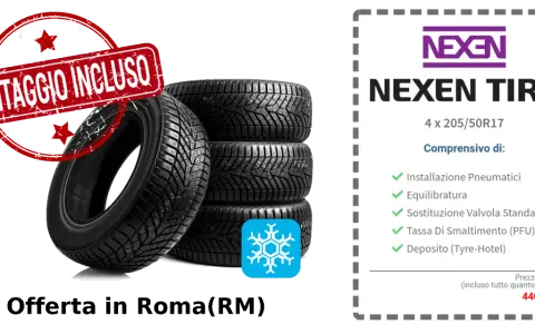 Offerta pneumatici Nexen 4 x 205/50R17 a Roma, montaggio incluso. Prezzo 440€.