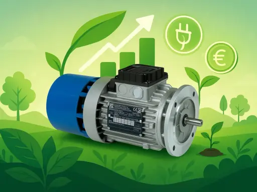 Motore elettrico con simbolo di crescita e euro, per un elevato rendimento motore elettrico e risparmio.