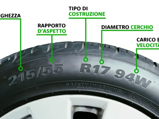 Dettagli sulla **tabella velocità gomme**: larghezza, rapporto d'aspetto, tipo di costruzione, diametro cerchio, carico e velocità.