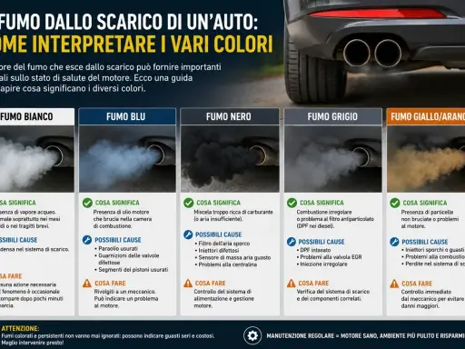 Fumo bianco dalla marmitta diesel: vapore acqueo, normale a freddo. Se persistente, consulta un meccanico.