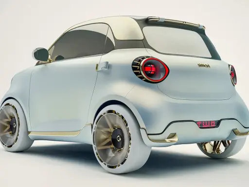 Concept car smart #2, con design futuristico e dettagli dorati. Le luci posteriori a LED rosse e i cerchi aerodinamici catturano l'attenzione.