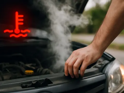 Spia candelette accesa, fumo dal motore e mano sul cofano. L'auto si surriscalda.