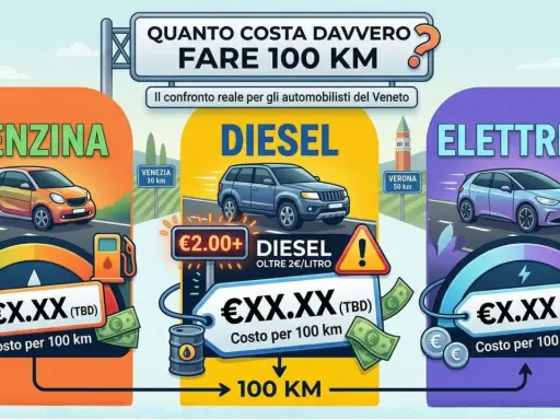 Confronto costi per 100 km: benzina, diesel e auto elettrica. Il consumo auto elettrica è in evidenza.
