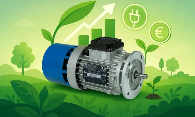 Motore elettrico con simbolo di crescita e euro, per un elevato rendimento motore elettrico e risparmio.