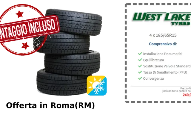 Offerta pneumatici estivi West Lake 4 x 185/65R15 a Roma, montaggio incluso. Prezzo 240€.