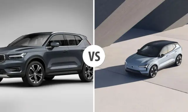 Confronto tra Volvo XC40 e un nuovo modello, forse il futuro Volvo XC20, con design distintivo.