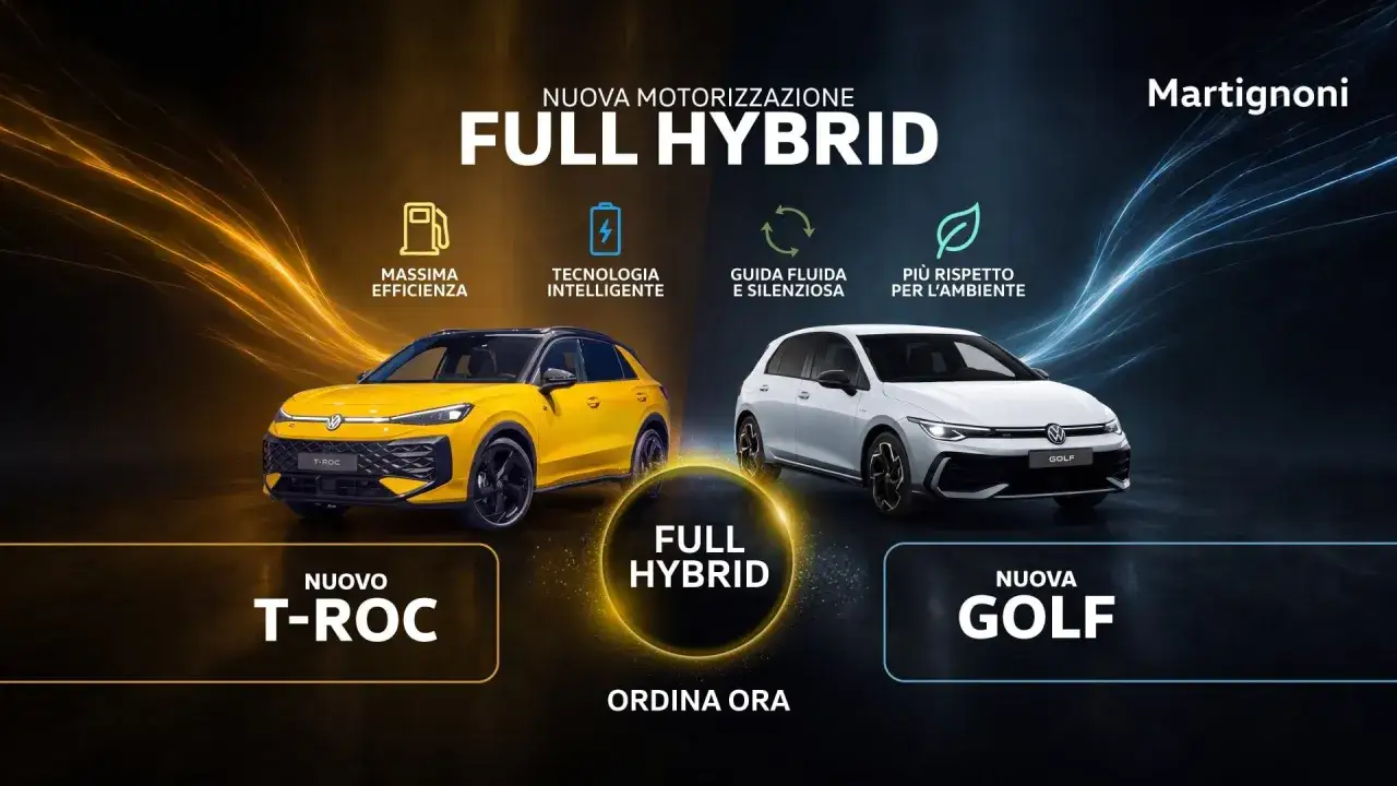 Nuovo T-Roc e Golf Full Hybrid: auto che consumano meno, con tecnologia intelligente e guida fluida. Ordina ora!