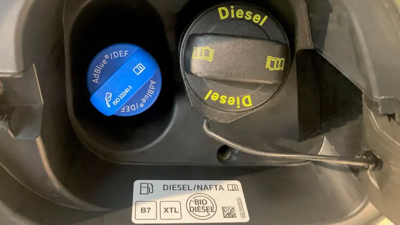 Tappo AdBlue blu e tappo Diesel nero, con indicazione 