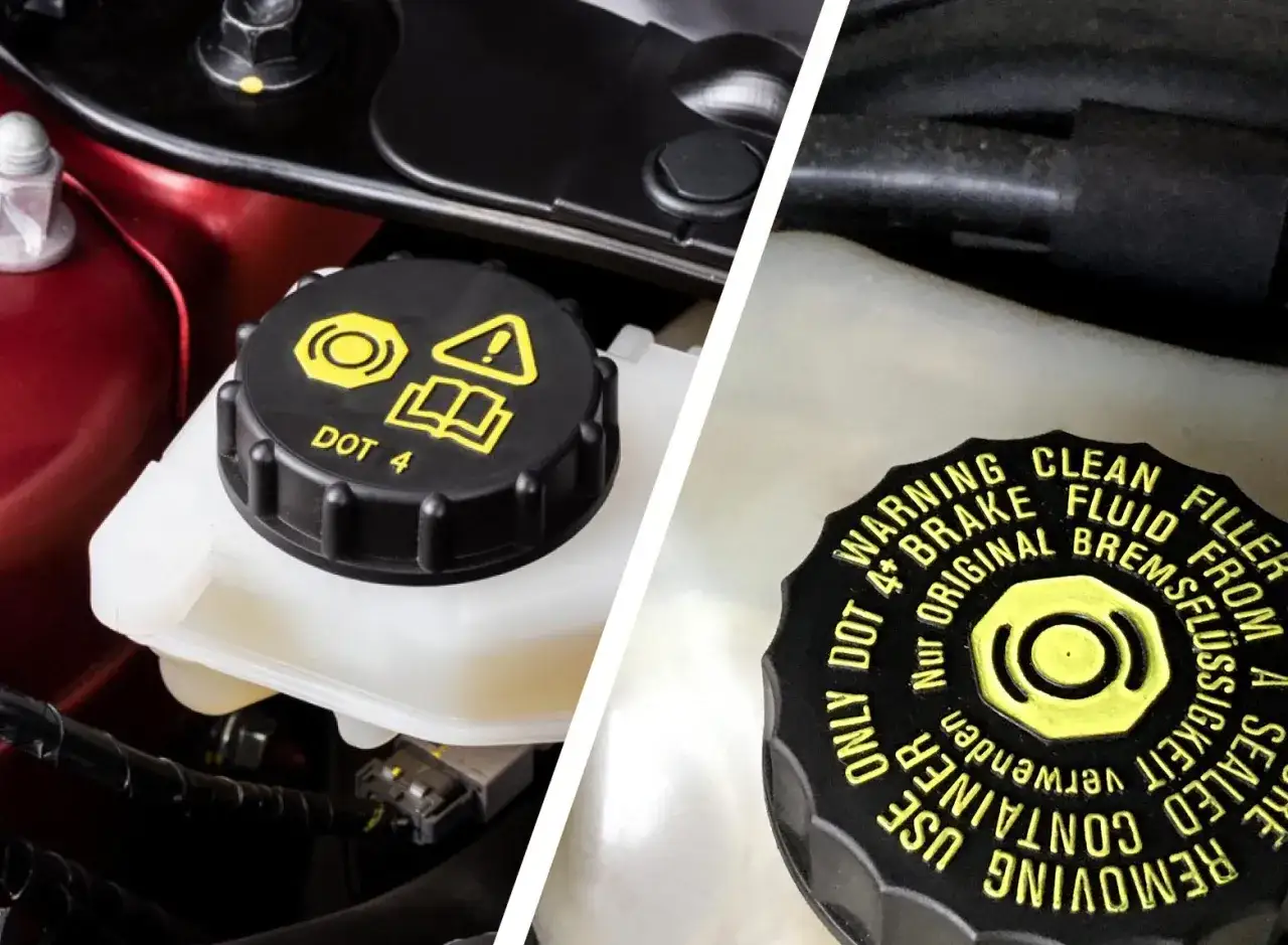 Tappo serbatoio liquido freni auto, con indicazione DOT 4. Un promemoria per il cambio olio freni.